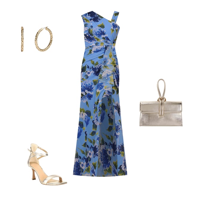 【海外限定】AdriannaPapell ドレス☆Blue Printed Front Twist Printed Front Twist Gown In Green Blue Multi - Adrianna Papell