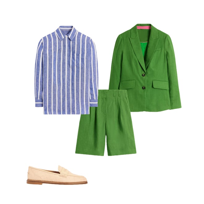 2nd bundle featuring 3 items which compliment Pleat Linen Wide Leg Shorts-Green