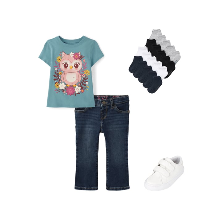 3rd bundle featuring 3 items which compliment Toddler Girls Flower Owl Graphic Tee