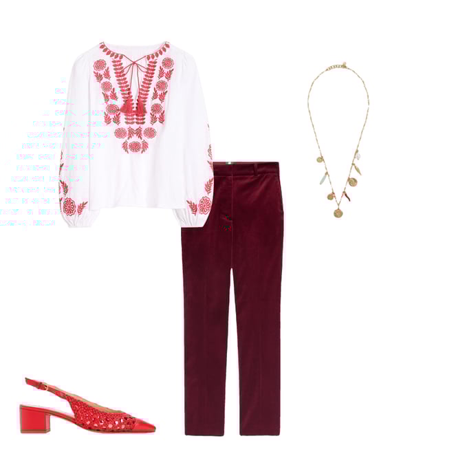 5th bundle featuring 3 items which compliment Nia Embroidered Top-White, Berry Red