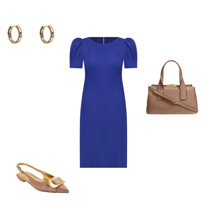 DKNY by Donna Karan Crepe Round Neck Short Puff Sleeve Dress