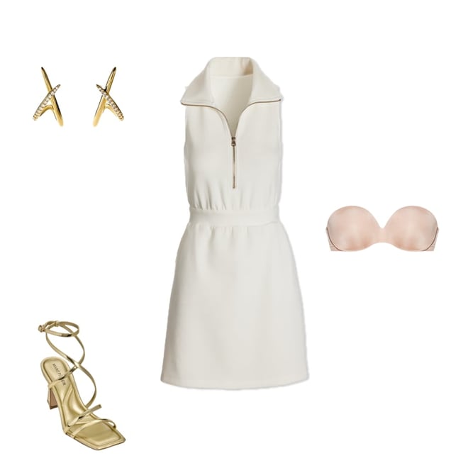 Luxe Lounge Zip Cinched Waist Dress Off White