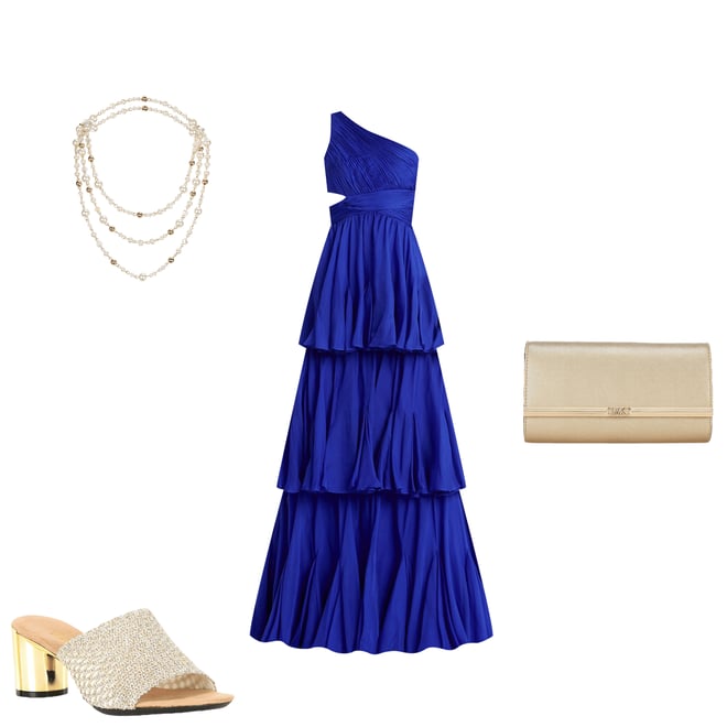Mac Duggal ワンショルダー カットアウト シフォン ドレス Navy Tied One Shoulder Cut-Out Flowy Gown - Mac Duggal