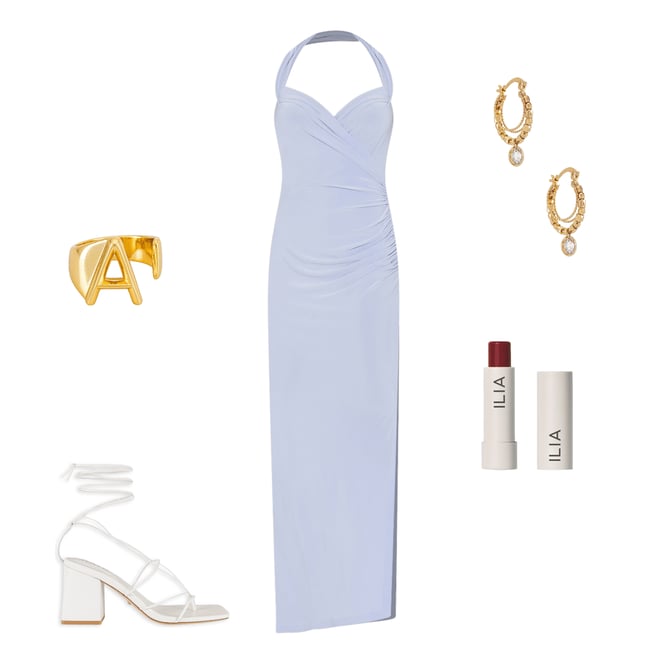 3rd bundle featuring 4 items which compliment x REVOLVE Halter Sweetheart Side Drape Gown