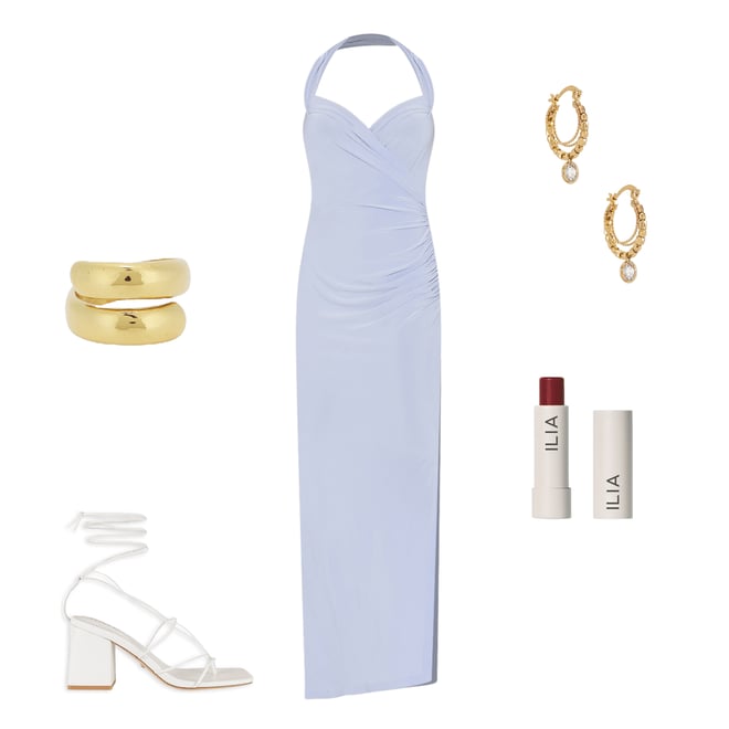 1st bundle featuring 4 items which compliment x REVOLVE Halter Sweetheart Side Drape Gown