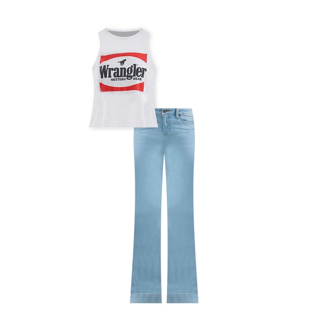 Women's Wrangler Festival Crop Graphic Tank in White Block