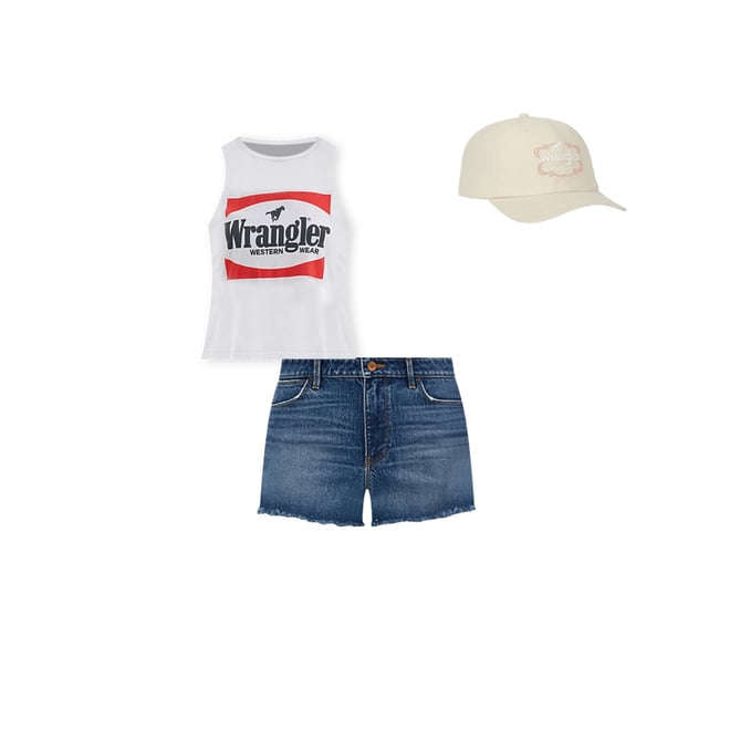 Women's Wrangler Festival Crop Graphic Tank in White Block
