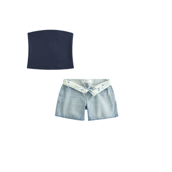 Low-Rise Light Wash Foldover Waist Baggy Denim Shorts 5"