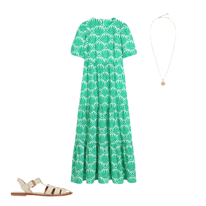 Tiered Poplin Maxi Dress-Aquamarine Blue, Deco Palm | Boden Global