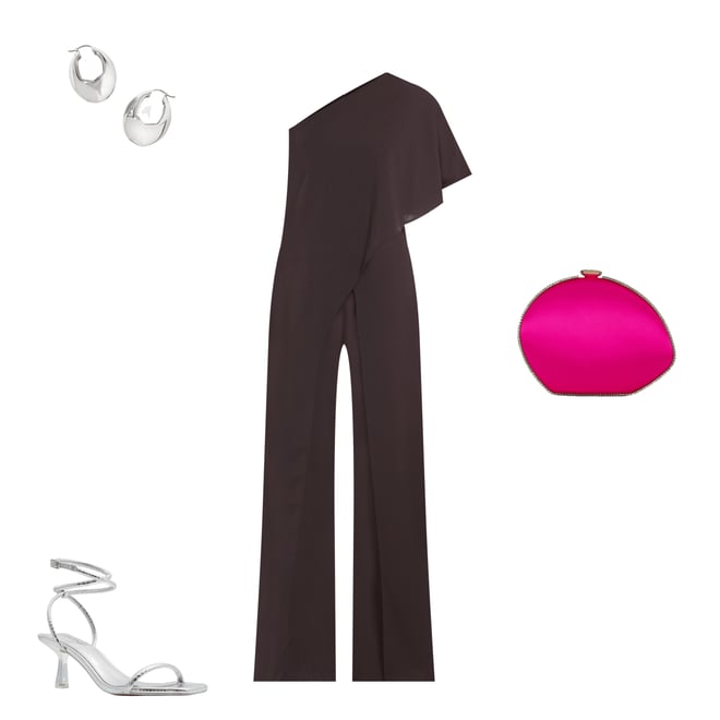 Adrianna Papell Stretch One Shoulder Short Flutter Sleeve Jumpsuit