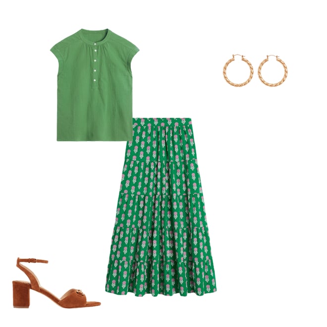 1st bundle featuring 3 items which compliment Nadia Poplin Maxi Skirt-Green Stamp, Dahlia Sprig