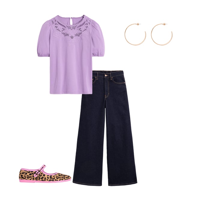 2nd bundle featuring 3 items which compliment Cutwork Puff Sleeve T-Shirt, Aster Purple