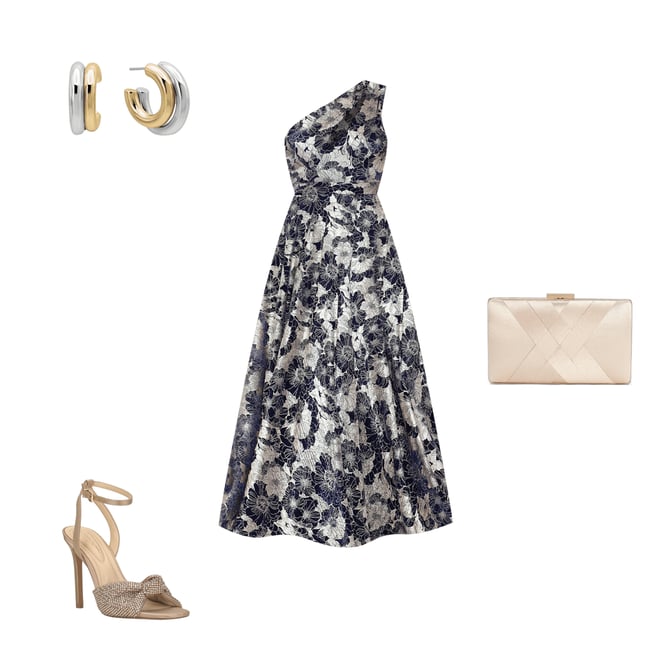 Betsy & Adam Metallic Floral One Shoulder Keyhole Sleeveless
