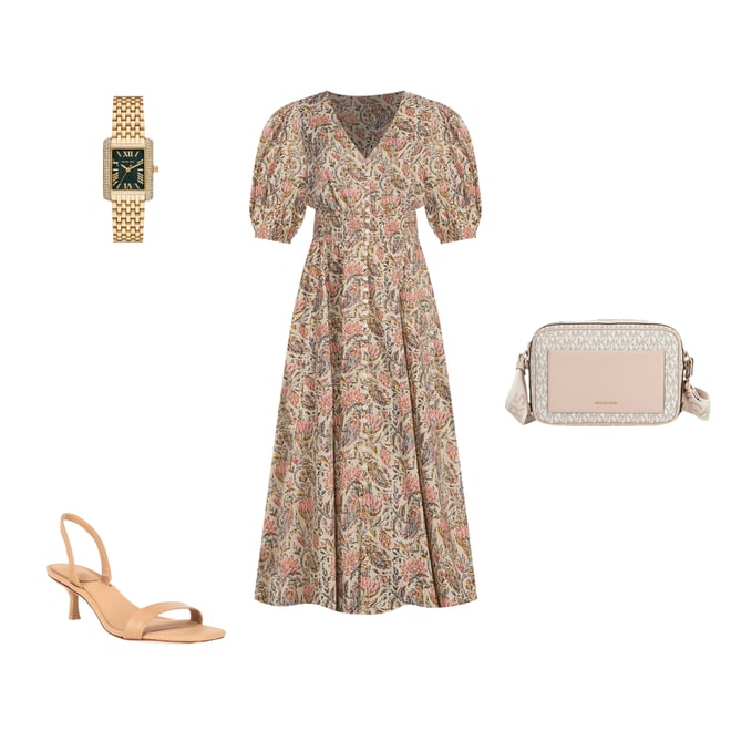 Talisman Halo Woven Printed V-Neck Button Front Smock Waist 3/4 Puff Sleeve  A-Line Maxi Dress | Dillard's