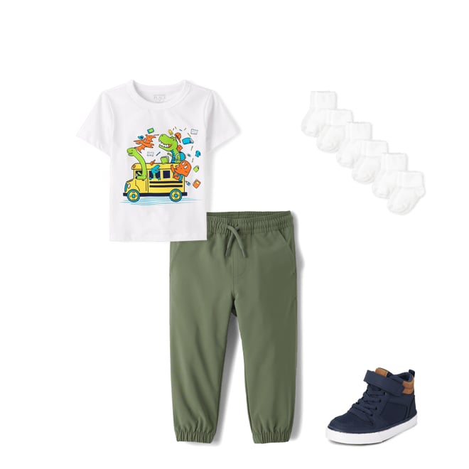 4th bundle featuring 3 items which compliment Toddler Boys Dino School Bus Graphic Tee