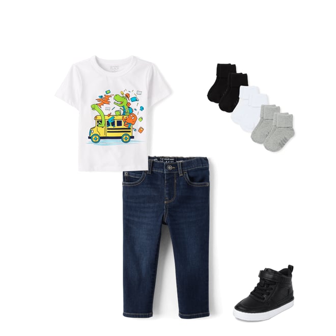 3rd bundle featuring 3 items which compliment Toddler Boys Dino School Bus Graphic Tee