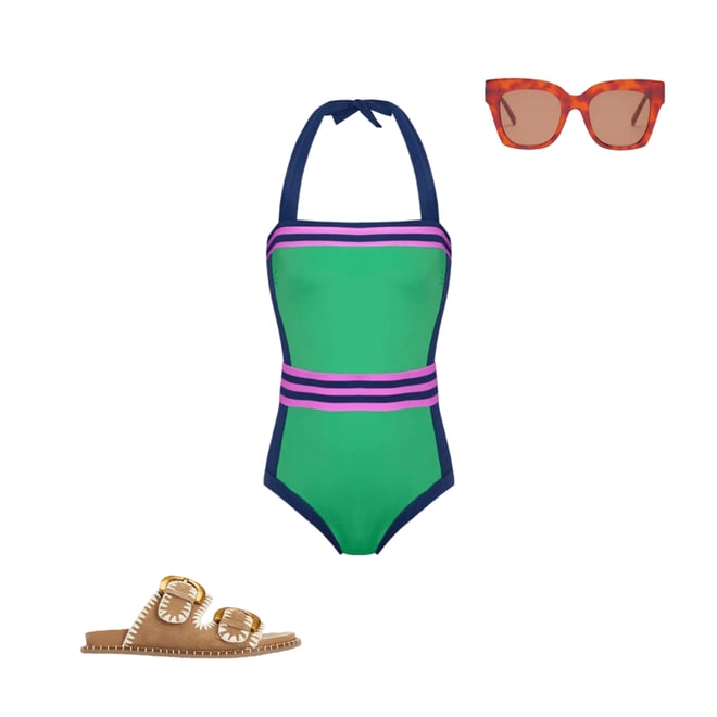 1st bundle featuring 2 items which compliment Santorini Halterneck Swimsuit-Green Colourblock