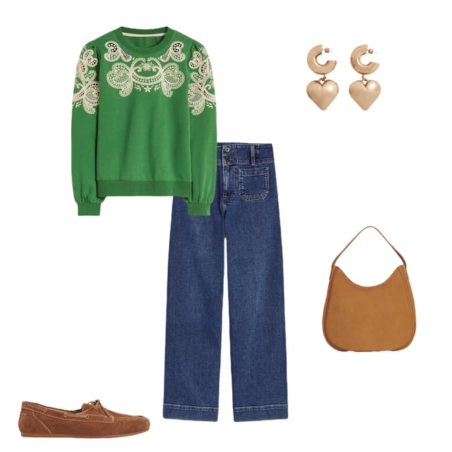 3rd bundle featuring 4 items which compliment Puff Sleeve Cutwork Sweatshirt-Paradise Green