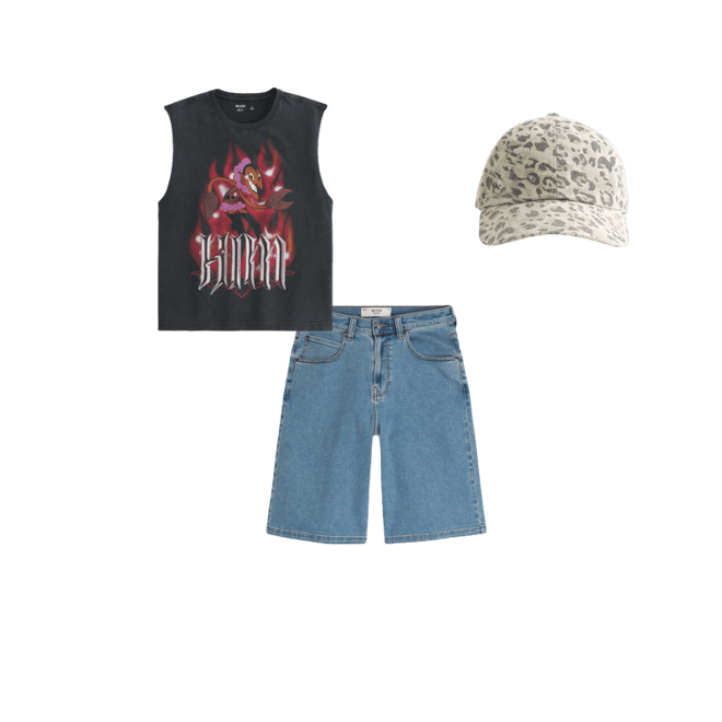 Embroidered Heart Graphic Super Baggy Denim Shorts