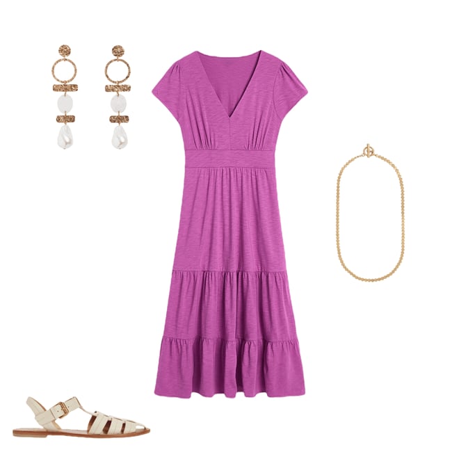 6th bundle featuring 3 items which compliment Eloise Tiered Jersey Dress-Foxglove Purple