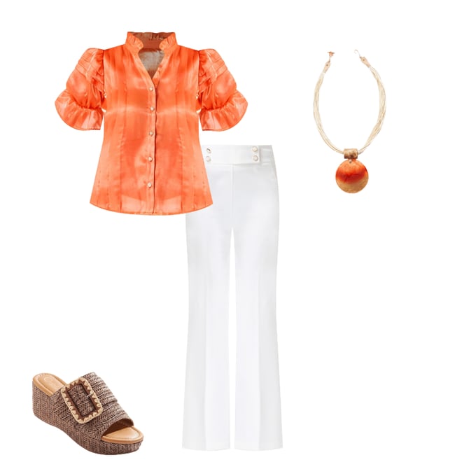  Cato Fashions | Cato Pleated Orange Ruffled Shirt