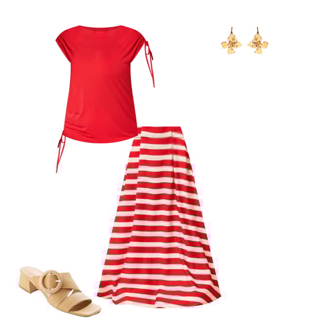 Cato Fashions | Cato Red White Stripe Midi Skirt