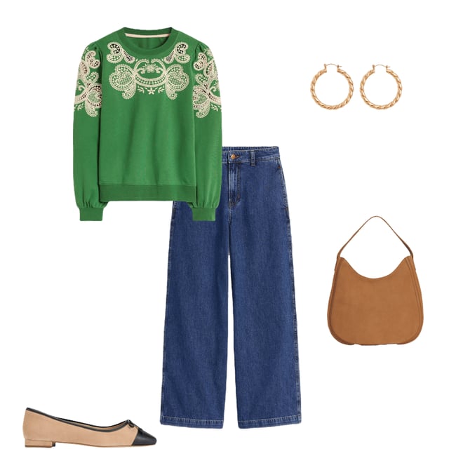2nd bundle featuring 4 items which compliment Puff Sleeve Cutwork Sweatshirt-Paradise Green