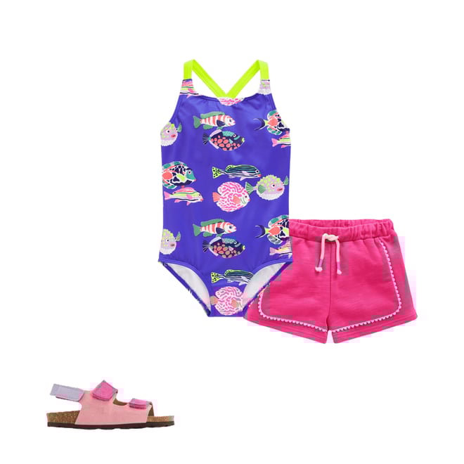 3rd bundle featuring 2 items which compliment Cross-back Printed Swimsuit-Blue Heron Fish
