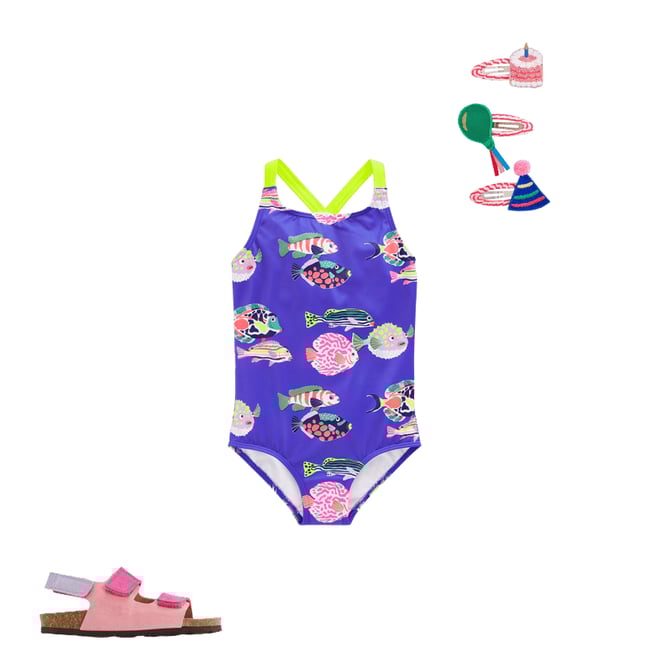 1st bundle featuring 2 items which compliment Cross-back Printed Swimsuit-Blue Heron Fish