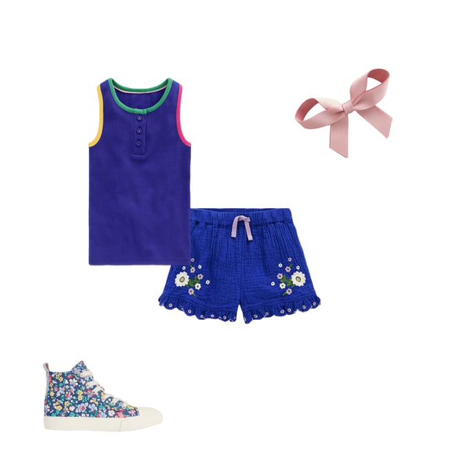 2nd bundle featuring 3 items which compliment Double Cloth Frill Hem Shorts-Bright Blue Embroidered
