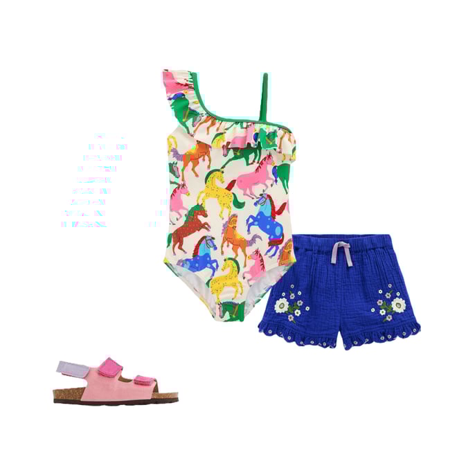1st bundle featuring 2 items which compliment Double Cloth Frill Hem Shorts-Bright Blue Embroidered