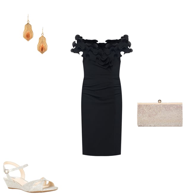 Xscape Scuba Crepe V-Neck Sleeveless Wire Ruffle Trim Ruched