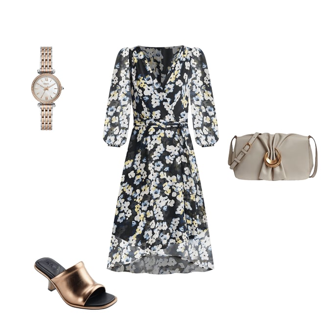 【Donna Karan New York】Printed Faux-Wrap Midi Dress Donna Karan New York Women's Printed Faux-Wrap Dress - Macy's