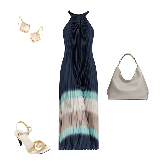 DKNY by Donna Karan Pleated Charmeuse Ombre Print Halter