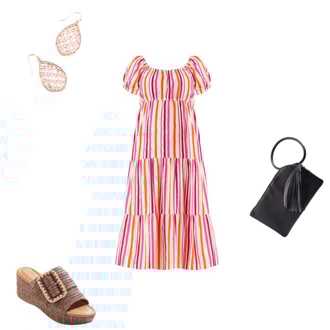  Cato Fashions | Cato Dye Stripe Puff Sleeve Midi Dress