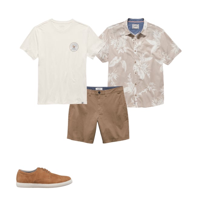 1st bundle featuring 3 items which compliment  Deale Floral Print Linen Shirt - Sand/White