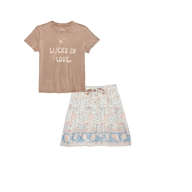 1st bundle featuring 1 items which compliment  Nellie Floral Tiered Gauze Mini Skirt - Cream Combo