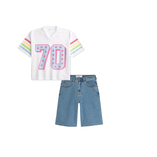 Embroidered Heart Graphic Super Baggy Denim Shorts