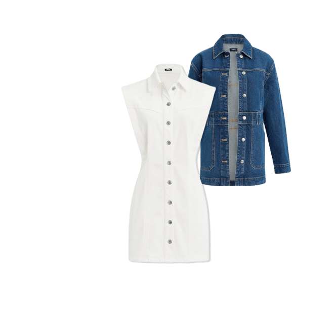 White Button Down Denim Mini Dress