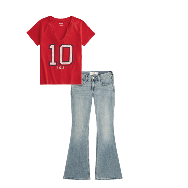 Low-Rise Light Wash Angel Wings Flare Jeans