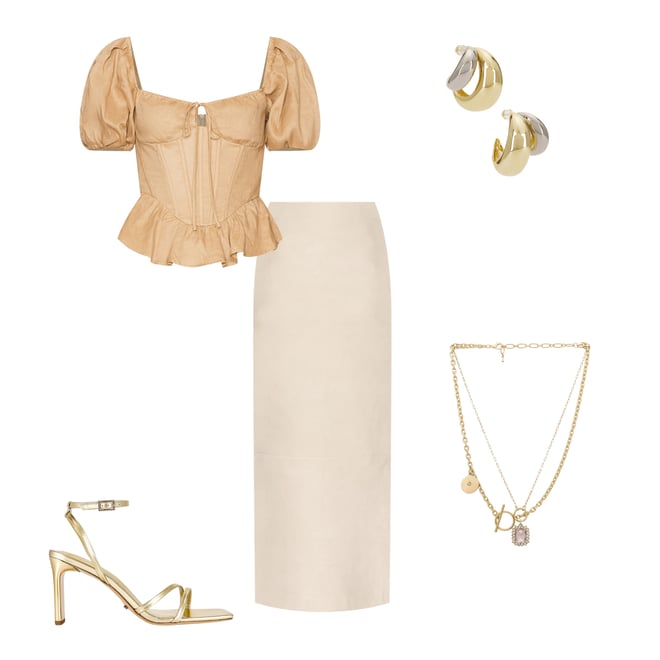 3rd bundle featuring 4 items which compliment by Marianna Kofi Suede Maxi Skirt
