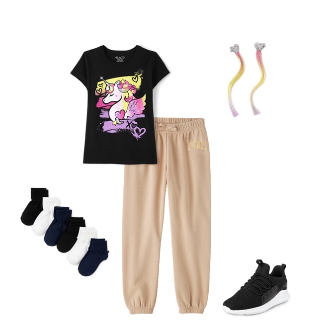 5th bundle featuring 4 items which compliment Girls Unicorn Graphic Tee