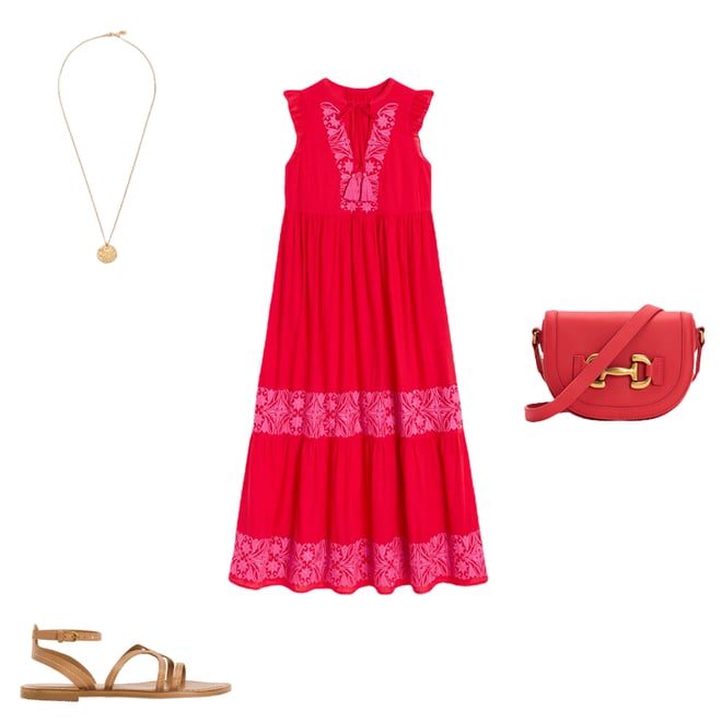 1st bundle featuring 3 items which compliment Tie Neck Tier Dress-Poppy Red