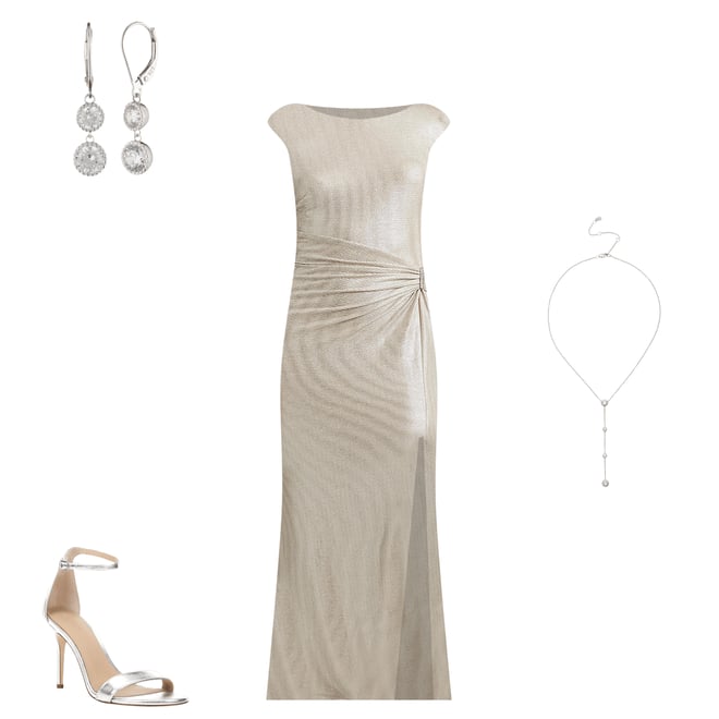 Lauren Ralph Lauren ★ 輝く ラインストーン メタリック ドレス Lauren Ralph Lauren Metallic Boat Neckline Sleeveless Gown