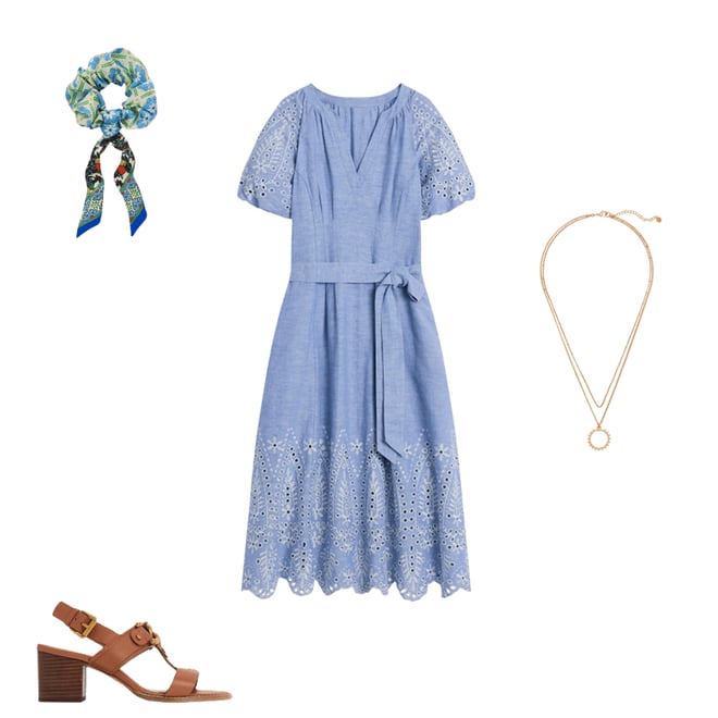 1st bundle featuring 3 items which compliment Puff Sleeve Embroidered Dress