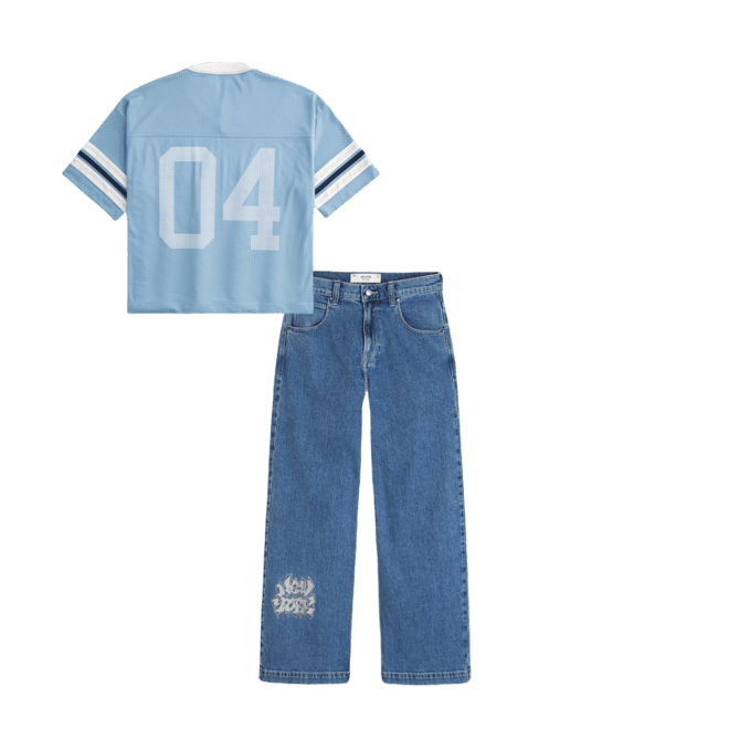 Medium Wash NYC Graphic Super Baggy Jeans