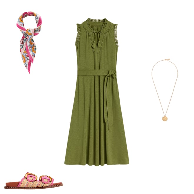 1st bundle featuring 3 items which compliment Aria Broderie Trim Midi Dress-Deep Olive