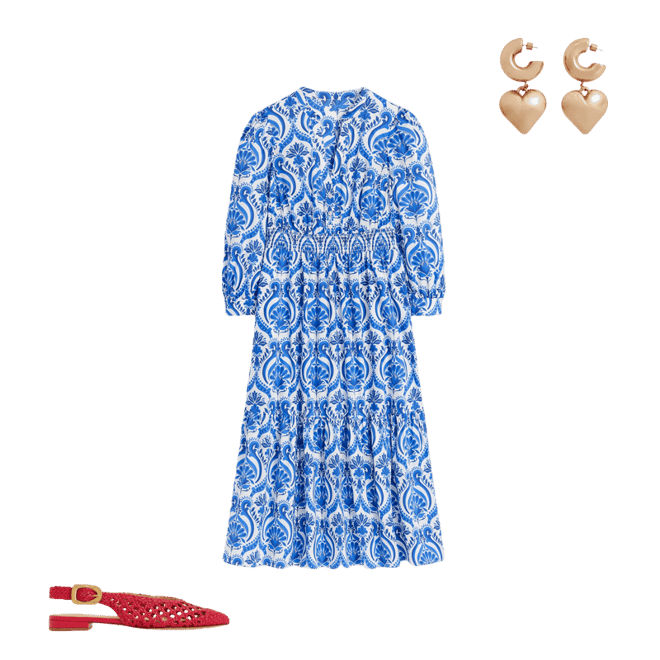 Elena Tiered Cotton Midi Dress-Blue, Ornamental Floral | Boden USA