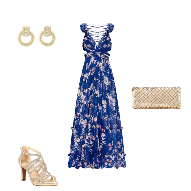 Mac Duggal Floral Chiffon V-Neck Sleeveless Cut-Out Strappy
