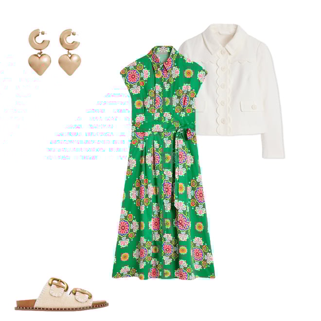 4th bundle featuring 3 items which compliment Rachel Cotton Midi Shirt Dress-Rich Emerald, Meadow Posy